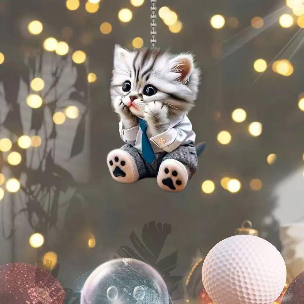 Acrylic 3D Cat Couple Pendant for Car, Backpack, Medicine Keychain, or Gift