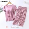 Women's Pajamas Two Piece Short Sleeve Wide Leg Pants Large Size Homewear Set