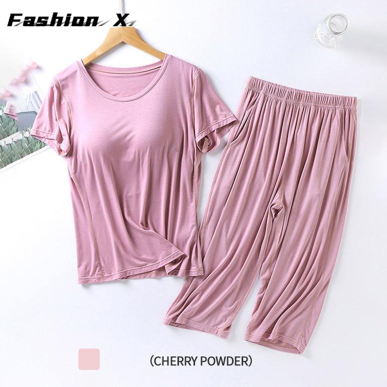 Women's Pajamas Two Piece Short Sleeve Wide Leg Pants Large Size Homewear Set