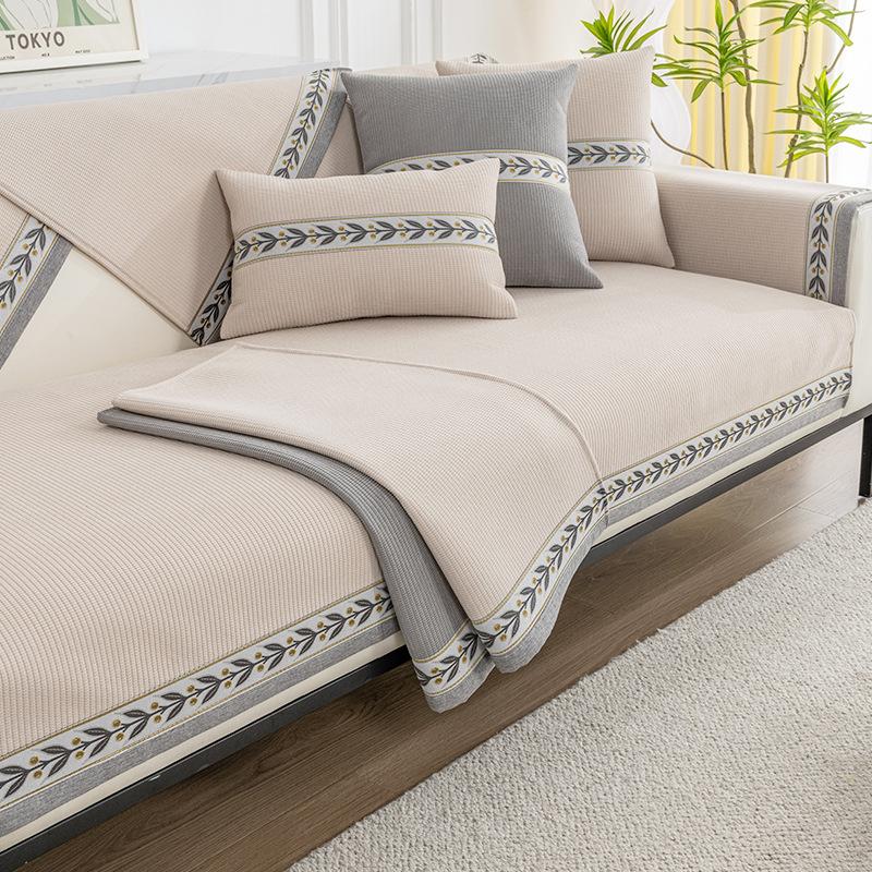 Short Plush Sofa Cover Embroidery Ribbon Slip Resistant Slipcover Seat European Couch Cover Sofa Towel For Living Room Decor