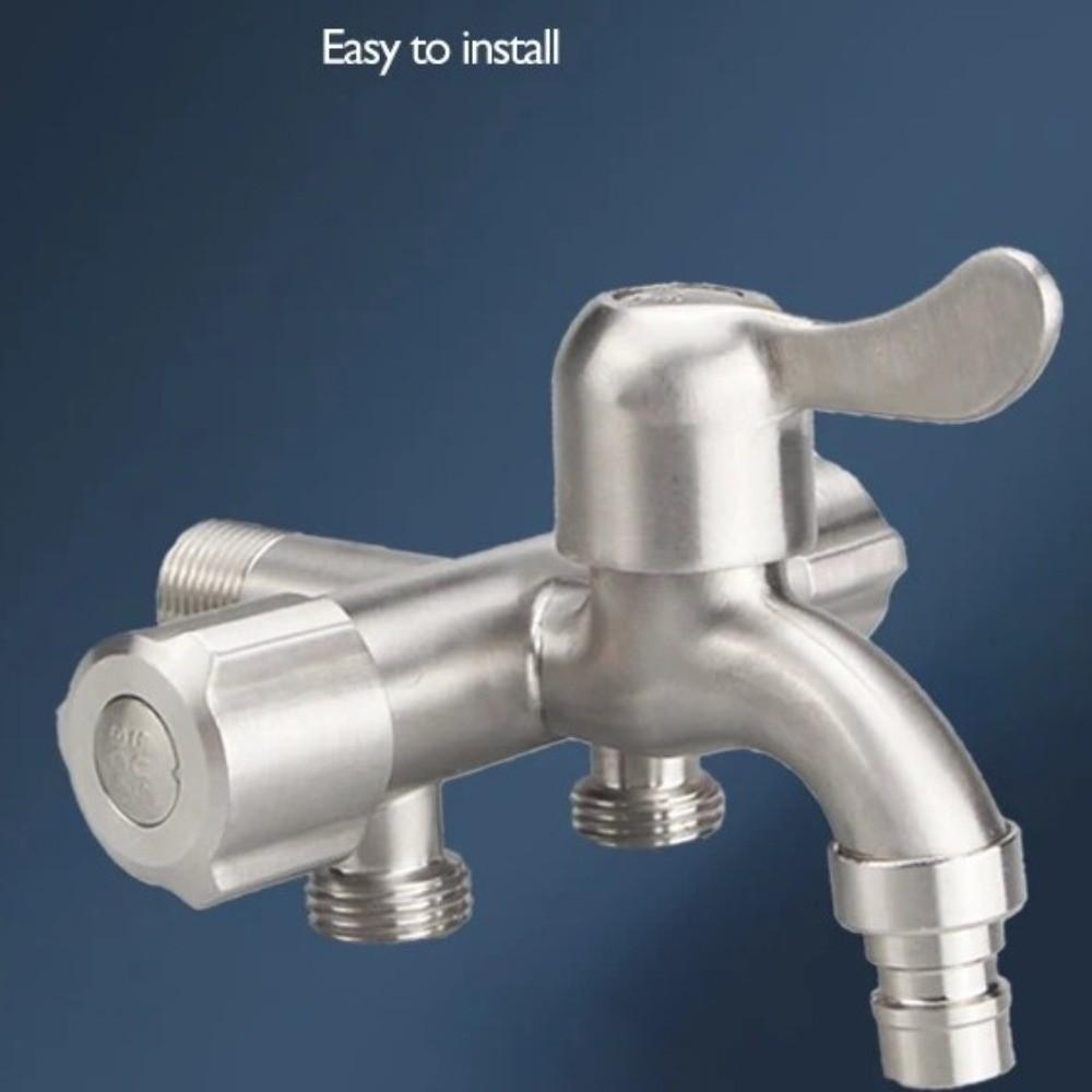 304 Stainless Steel Three-Way Faucet 1/2" 1 in 3 Out Multi-Purpose Faucet Independent Switches Double Outlet Angle Valve Faucet
