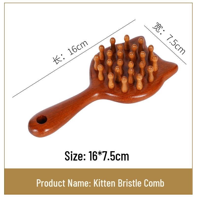 Golden Sandalwood Kitten Scalp Massage Comb: Coarse, Wide, and Round Teeth.