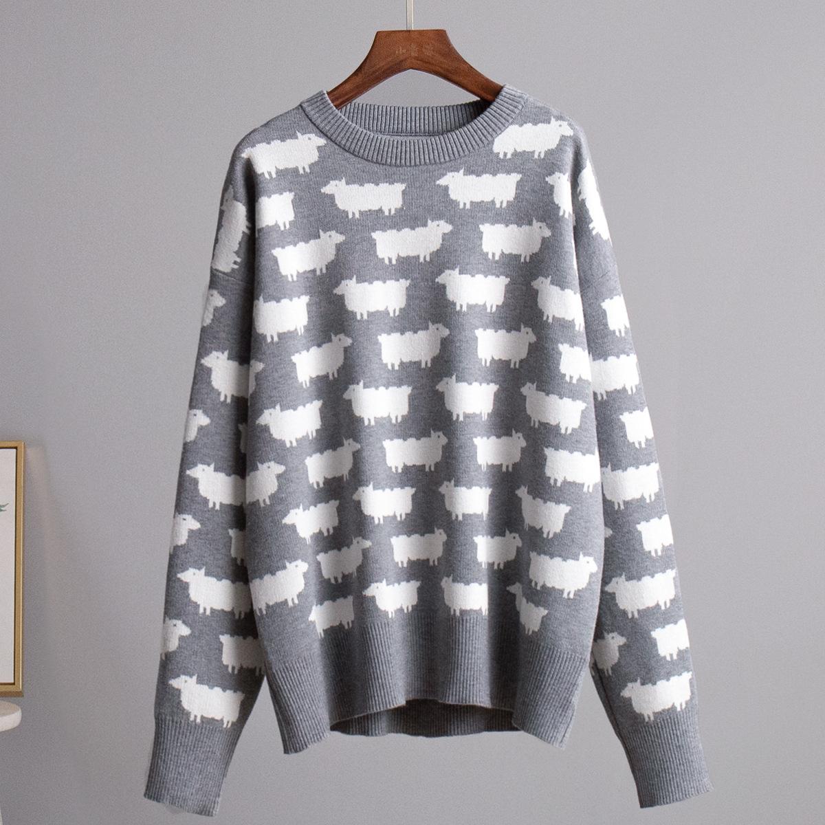 Круглый вырез альпака принтованный свитер осень и зима новый женский свободный — фото 11