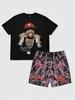 2pcs Summer Men's Hip Hop 3D Graphic Printed Round Neck Short Sleeve Casual Tops and Shorts Set Y2K Streetwear Fitness Jogging