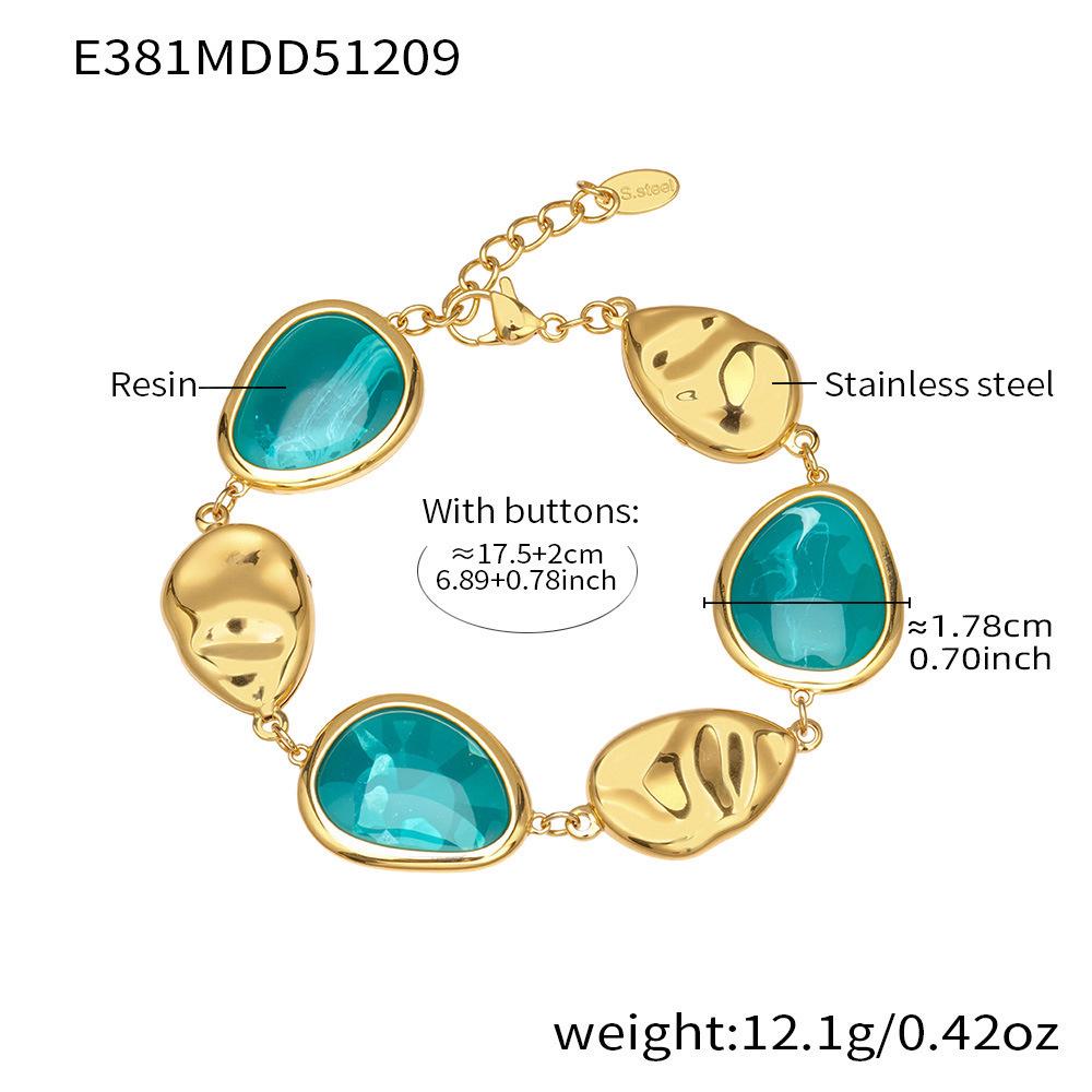 18K Gold-Plated Stainless Steel Resin Water Drop Multi-Color Irregular Bracelet - European and American Fashion Style.