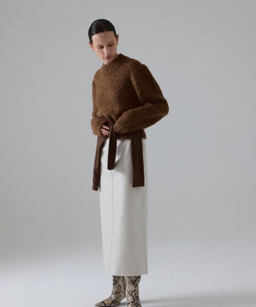Owaiwai Boucle Half-Neck Wool Knit_Brown