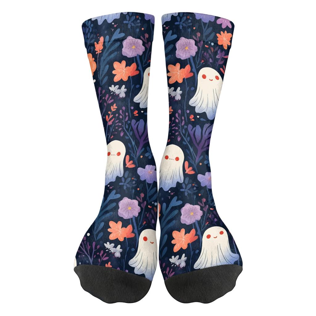 Unisex Crew Socks Breathable Comfortable Fit Mid Calf Socks Halloween Themed Printed Socks with Rose Pattern for Everyday Wear