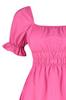 Women's Style Dress Fuchsia Skater Midi Woven Dress with Balloon Sleeves Opening At the Waist