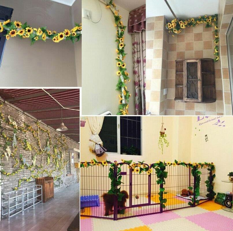 2.6M Artificial Sunflower Garland Silk Fake Flowers Ivy Leaf Plants Home Decor Flower Wall Wreath