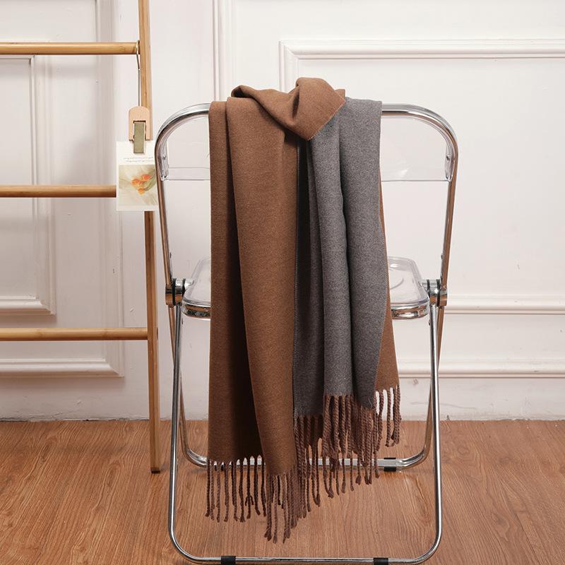 Double-Sided Women's Wool and Cashmere Scarf - Warm, Thickened Shawl for Autumn/Winter