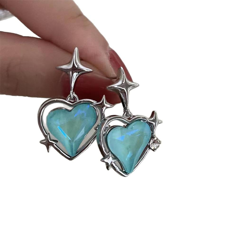 Niche Design High-end Cross Love Stud Earrings Women, Moonlight Sapphire Earrings Fashion Versatile Earrings