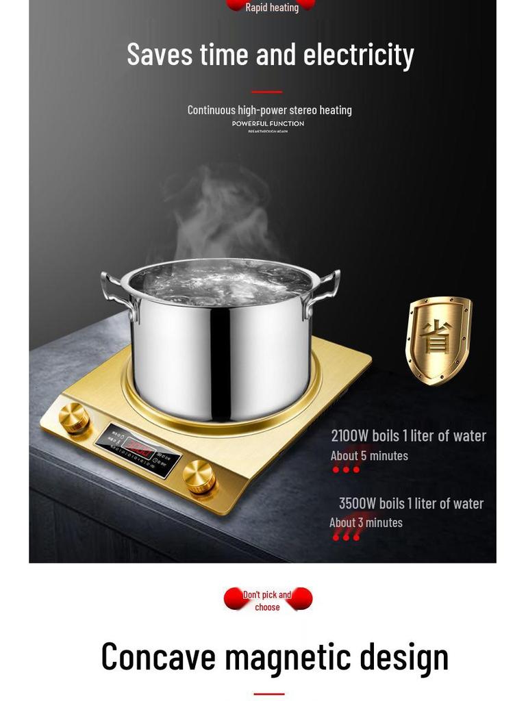 International 3500W Induction Cooker, 110V, EU/UK/US Standards, Commercial Flat and Concave Design