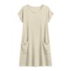 Women Short Sleeve Button Front Casual Loose Fit Dress with Pockets Round Neck Summer Lightweight Tunic Dress