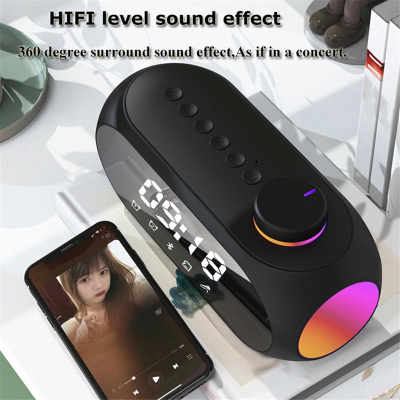 Portable Mini FM Radio Receiver Hifi Sound RGB Bluetooth Speaker with Clock Dual Alarm Clock Support Handsfree Calls