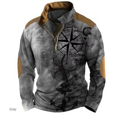 Holiday Essential! Santa Print Long Sleeve Polo Shirt, Casual Festive Top