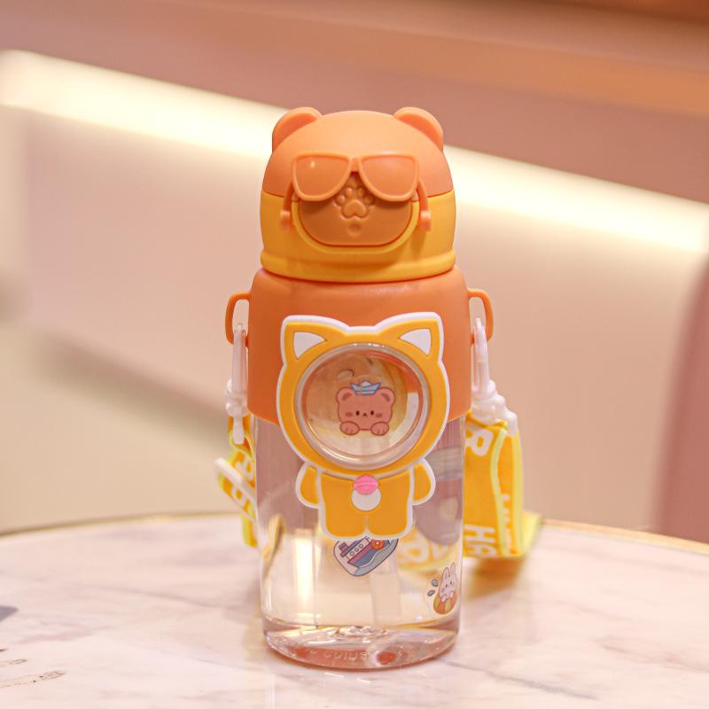 Water bottle New Internet celebrity plastic cup Children's cartoon high value straw cup Baby learning drinking cup Drop-resistant and leak-proof water