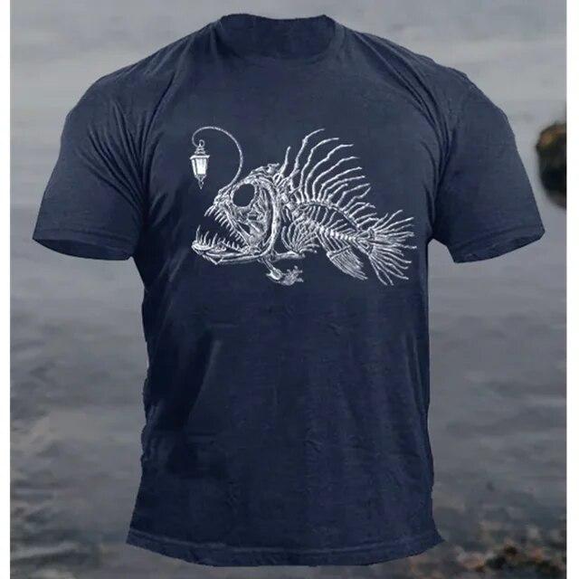 Vintage Herren T-Shirt 3D Schädel Fisch Druck Schreckliche Männer Kleidung Sommer Casual Kurzarm Straße Coole Tops Übergroße Sweatshirt