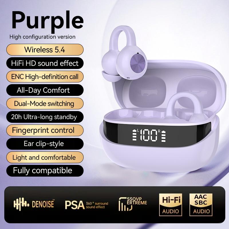 Open Ear Earbuds Clip Bluetooth 5.4 Sports Earphones Digital Display Wireless Headphones Clear Sound Quality For Android iOS  