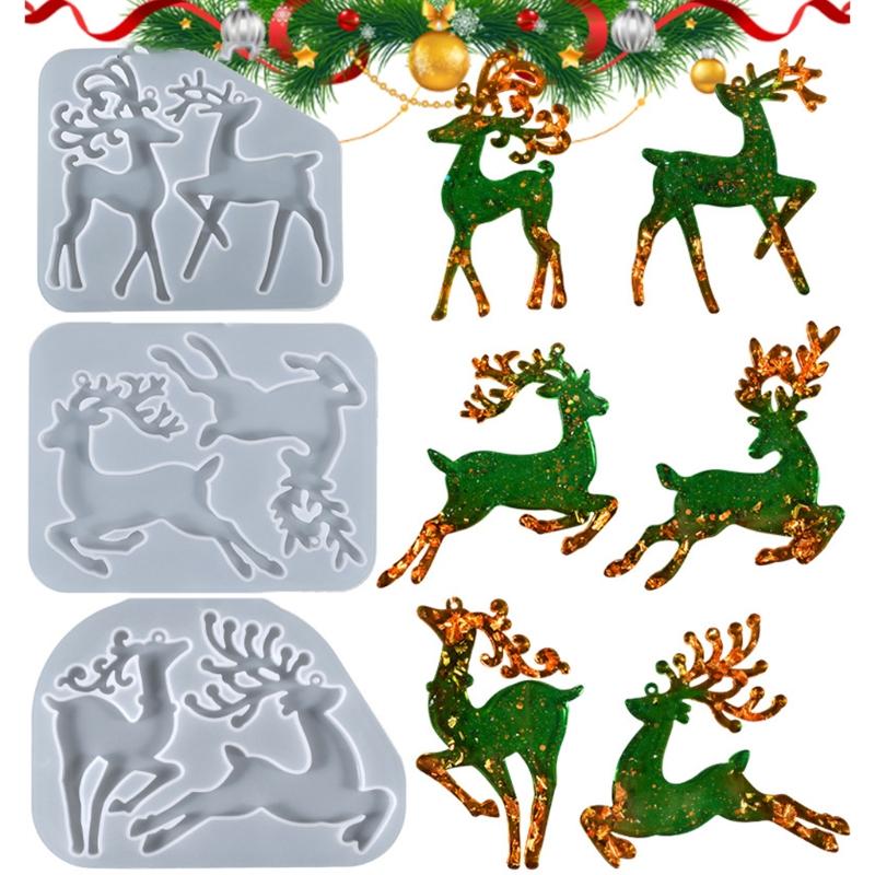 Weihnachtsrentier-Formen Handgefertigte Harz-Ornament-Formen mit Aufhängeloch Einfache Entformung Ohne Rückstände für Schlüsselanhänger DIY-Bastelarbeiten