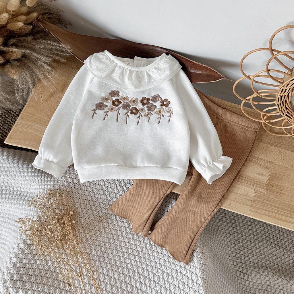 Popular Baby & Toddler Cotton Knitwear Set with Floral Chest Embroidery, Autumn/Winter Outerwear