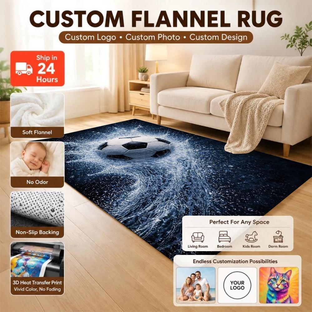 Soccer Ball Water Splash Print Theme Rug Soft Texture Nonslip Carpet For Hallway Balcony Study Home Party Decor Christmas Gift