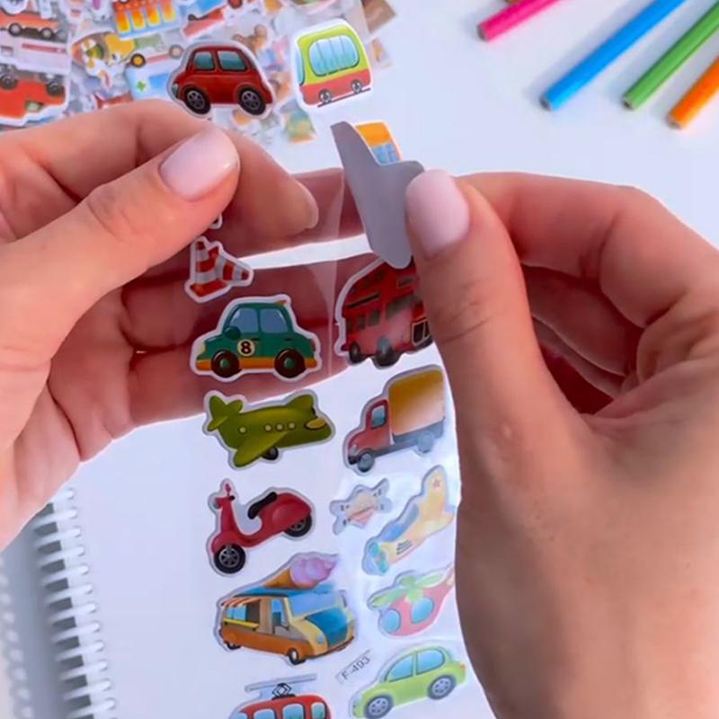 6/12pcs 3D Bubble Stickers Cartoon Engineering Vehicle Various Styles Reusable Children Sticker Toys Birthday Gift for Boys TMZ