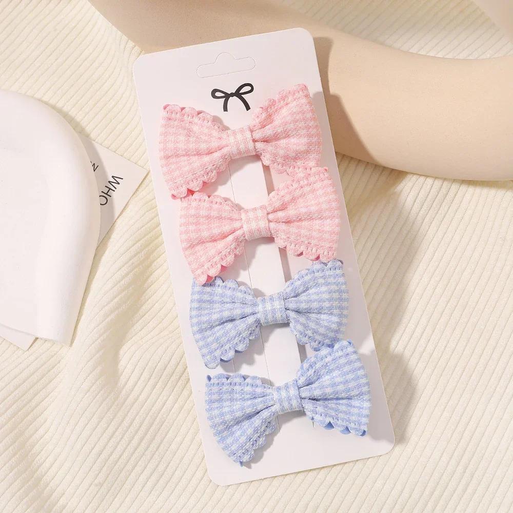 4Pcs/Set Candy Color Mini 2.5" Sweet Bows Hair Clips for Baby Girls Lovely Plaid Hairpins Hairgripes Headwear Hair Accessories