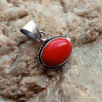 Coral Gemstone 925 Sterling Silver Plated Oval Pendant Jewelry NST-J2H27551