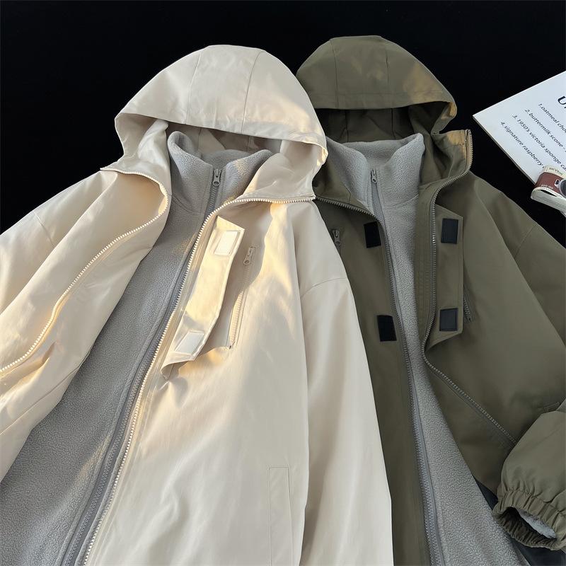 3-in-1 Jacket Men's High-end Sense Spring and Autumn American Ruffian Handsome Waterproof and Windproof Function Outdoor Loose Jacket