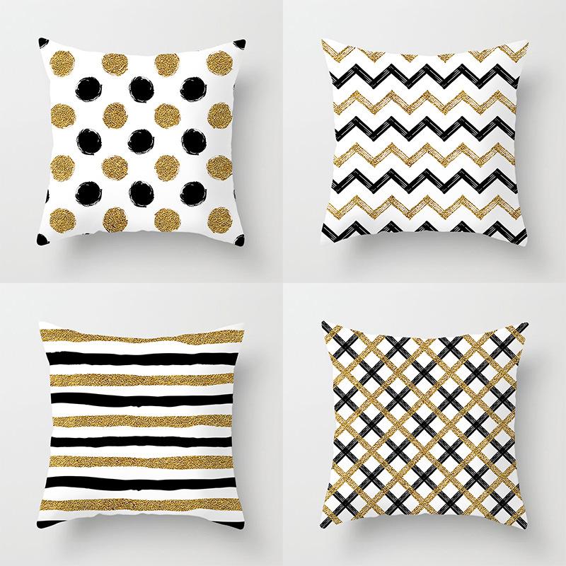 New Simple Geometric Stripes Wavy Golden Peach Leather Velvet Pillowcase Car Sofa Cushion Pillowcase