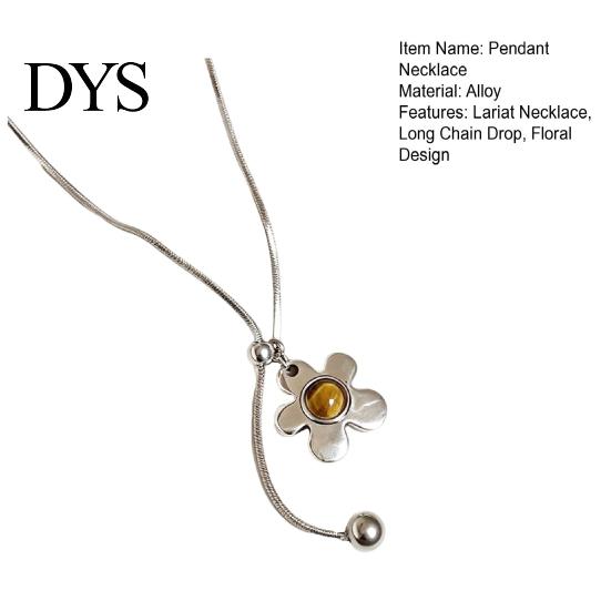 Adjustable Snake Bone Chain Flower Pendant Lariat Necklace, Long Drop, Floral Necklace for Women Sliding Pendant, Retro Sweater Layering