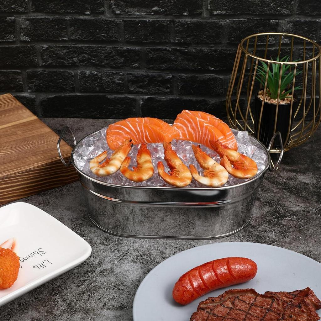 Alipis Stainless Steel Oval Ice Bucket,Beverage Tub Metal Drink Bucket Drink Chiller Buckets for Cocktail Bar Parties Outdoor (Silver), KL41506511O