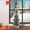 Realistic Miniature Christmas Tree Wood Base Desktop Christmas Tree Ensembles with Realistic Snowy Appearance