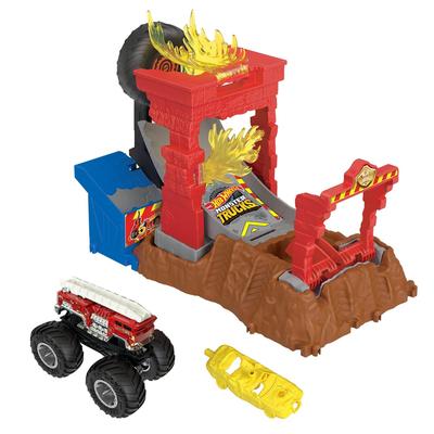 Hot Wheels Monster Truck Feuer Crash Herausforderung [Mini Auto Spielset] Kommt mit 1 Monster Truck [ab 4 Jahren] HNB90