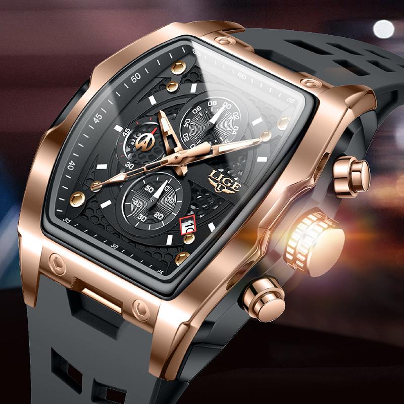 LIGE Fashion Business Mens Watches Military Male Watch Quartz Chronograph Clock Calendar Waterproof Watches for Men Reloj