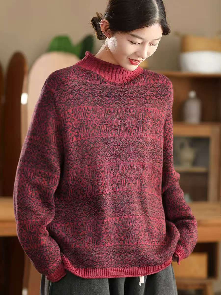 

Johnature Жіночі пуловери, светри з квітковим принтом, в’язані горловини з довгими рукавами, весняні повсякденні м’які светри One Size червоний