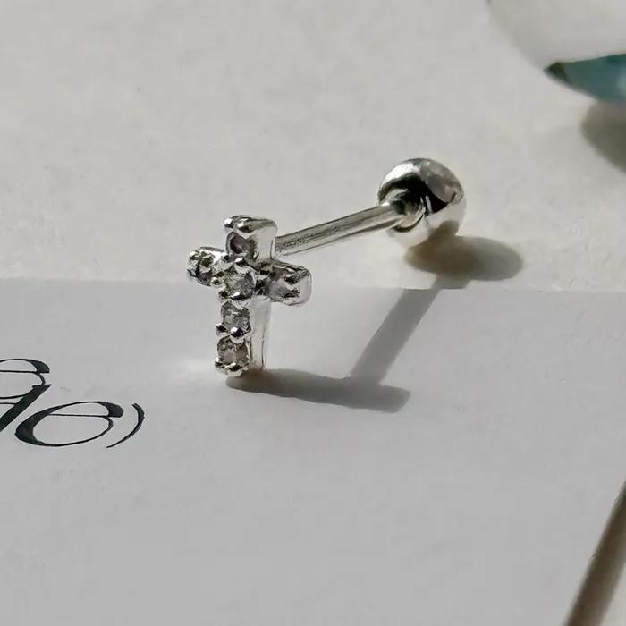 925 Silver Mini Cubic Cross Piercing