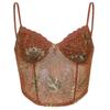 Brown Lace Floral Camis Slim Fit Lace Corset Streetwear Suspender Vest  Women's Wear