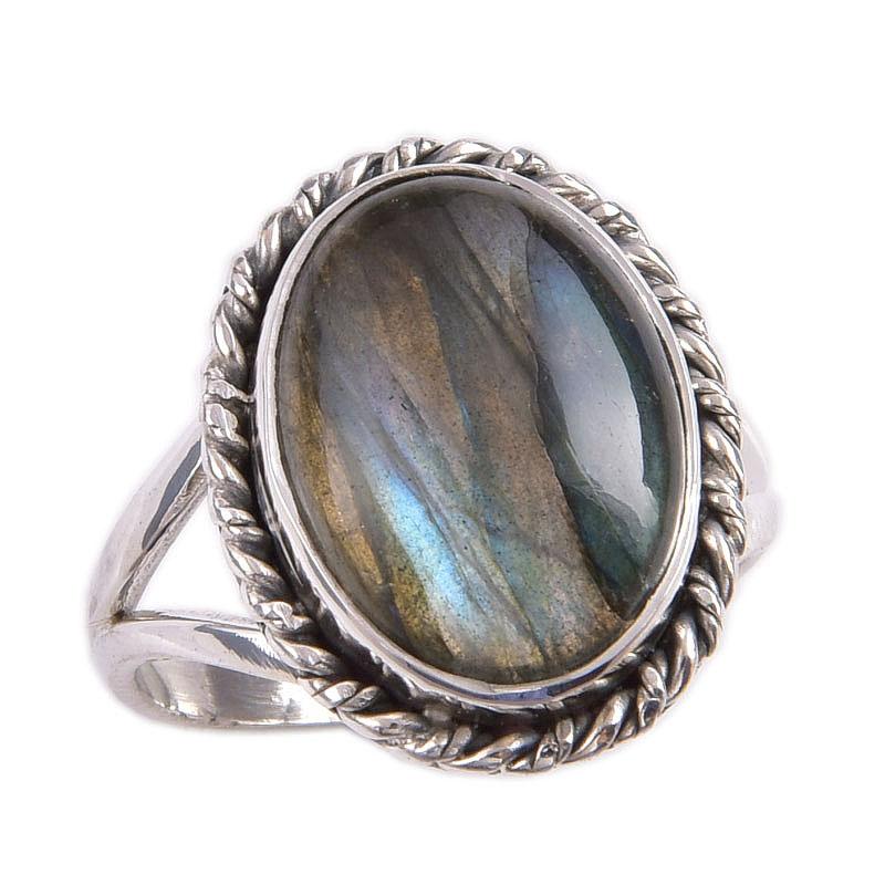 Natural Labradorite Gemstone 925 Solid Sterling Silver Jewelry Ring S.6.5 w5L96