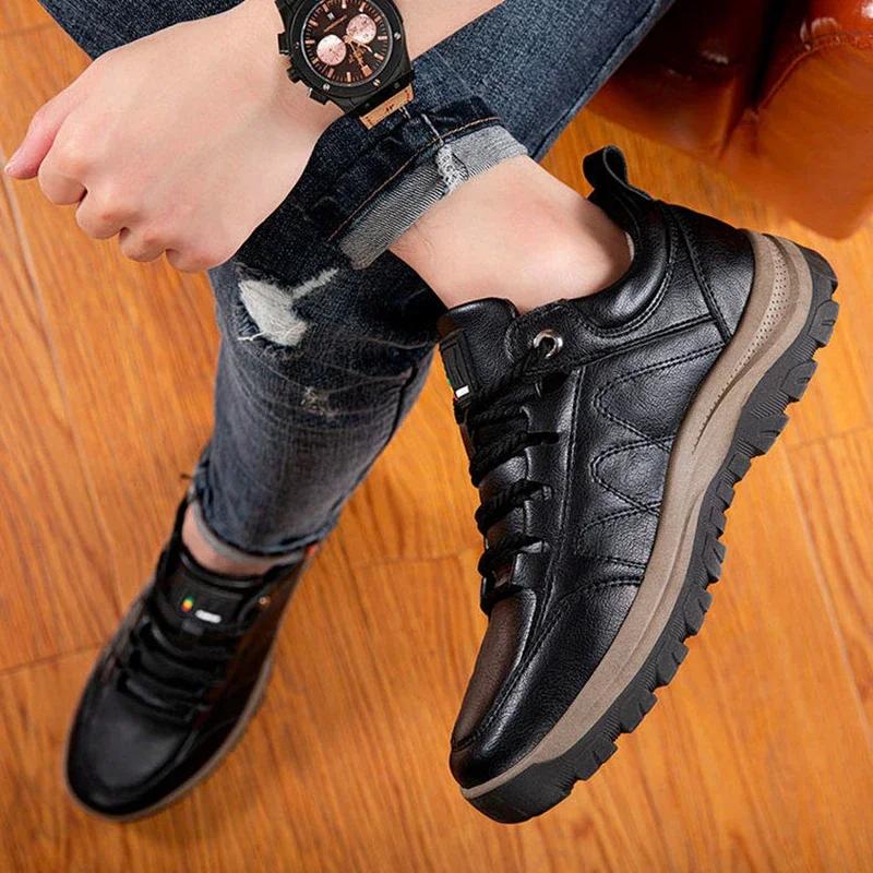 Brand Men Casual Leather Shoes Autumn Outdoor Man Driving Work Safety Boots Street Fashion Men Shoes Male Business Loafers Boots Comfortable Soft Sole