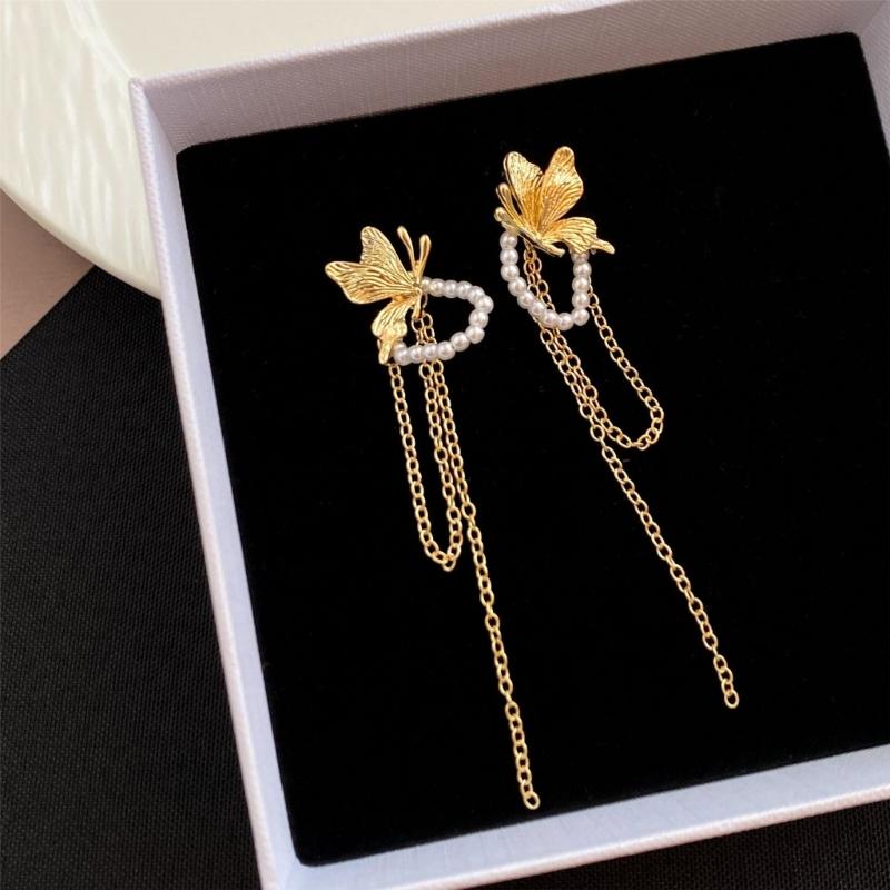 Elegant Butterfly Jewel Drop Earrings With Silver Posts Alloy Lightweight Design For Sensitive Ears