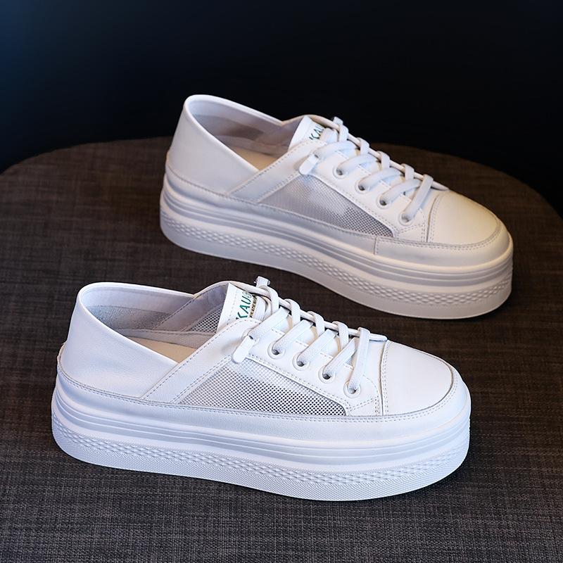 

Mesh breathable leather little white shoes women s new summer soft sole one pedal leather casual board shoes net shoes 34 білий