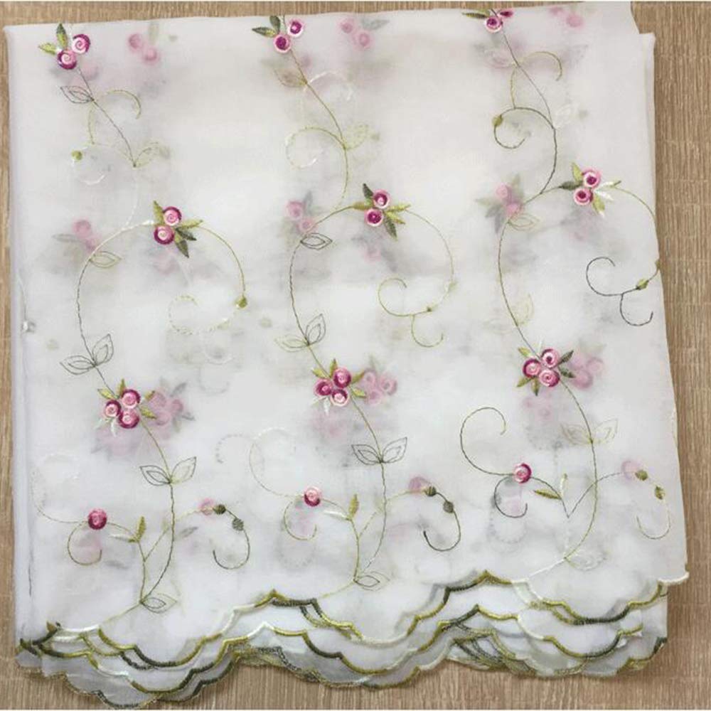 Pastoral white lace curtains with floral and green leaves good cafe short 9 sizes to choose for small coffee window 1 width 170cm x length 60cm