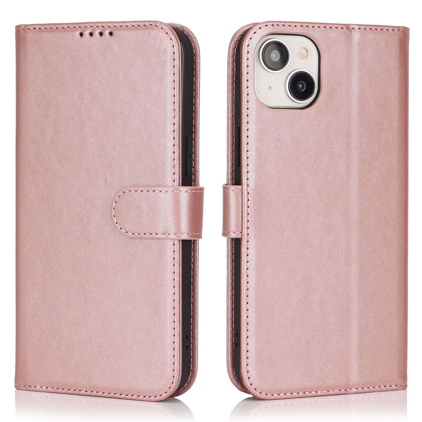 

Чехол-подставка для iPhone 15 Plus/14 Plus, противоударный кожаный чехол-кошелек для телефона Rose Gold