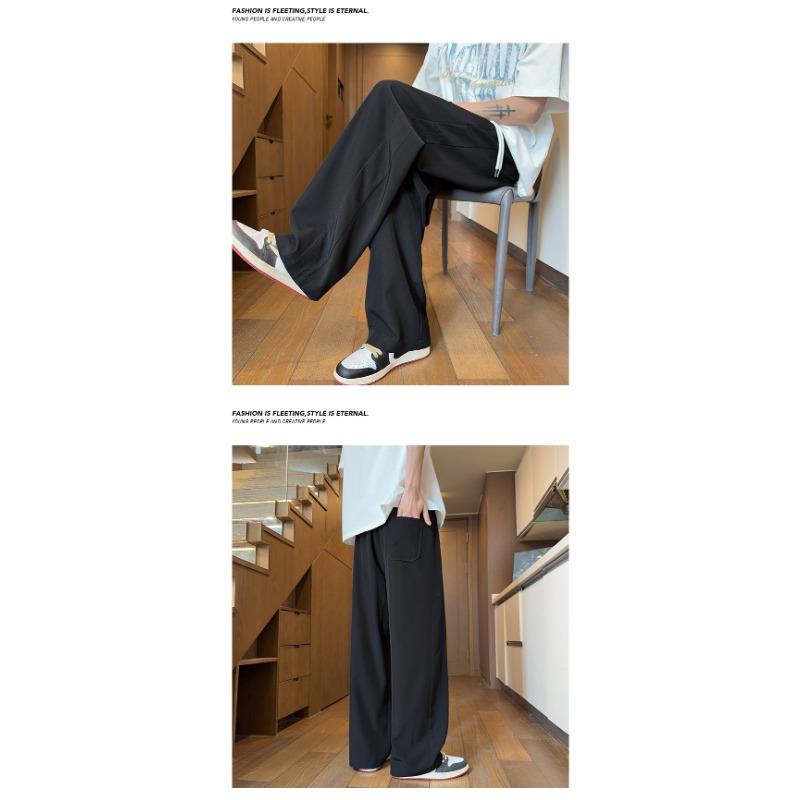 Mens Summer Breathable Loose Straight Ice Silk Casual Sports Long Pants