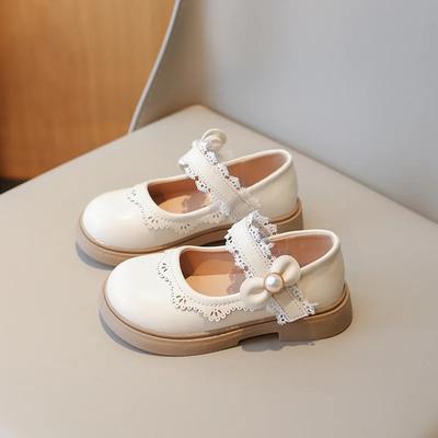 2024 Scarpe da Bambina in Pelle Mary Jane Moda Stile Lolita Perla Scarpe da Principessa per Bambini Primavera Autunno Suola Spessa Scarpe Singole per Bambini