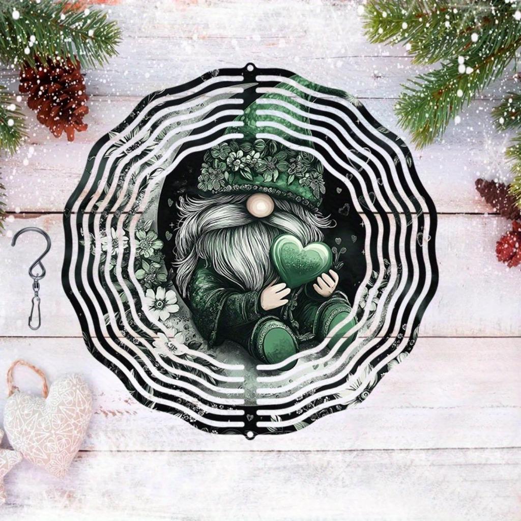 2D Metal Wind Spinner Winter Gnome with Heart Holiday Decor for Christmas Thanksgiving Housewarming Gift Rustic Outdoor Art for Garden Patio
