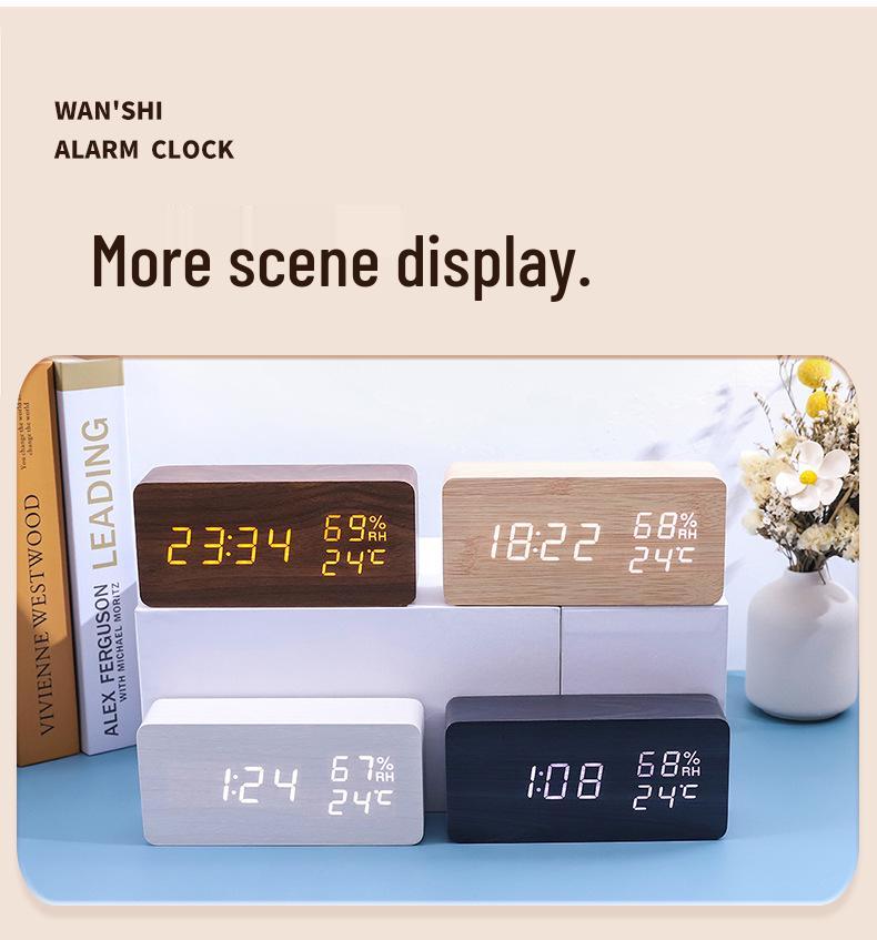Stylish Wooden LED Digital Alarm Clock with Charging Port
