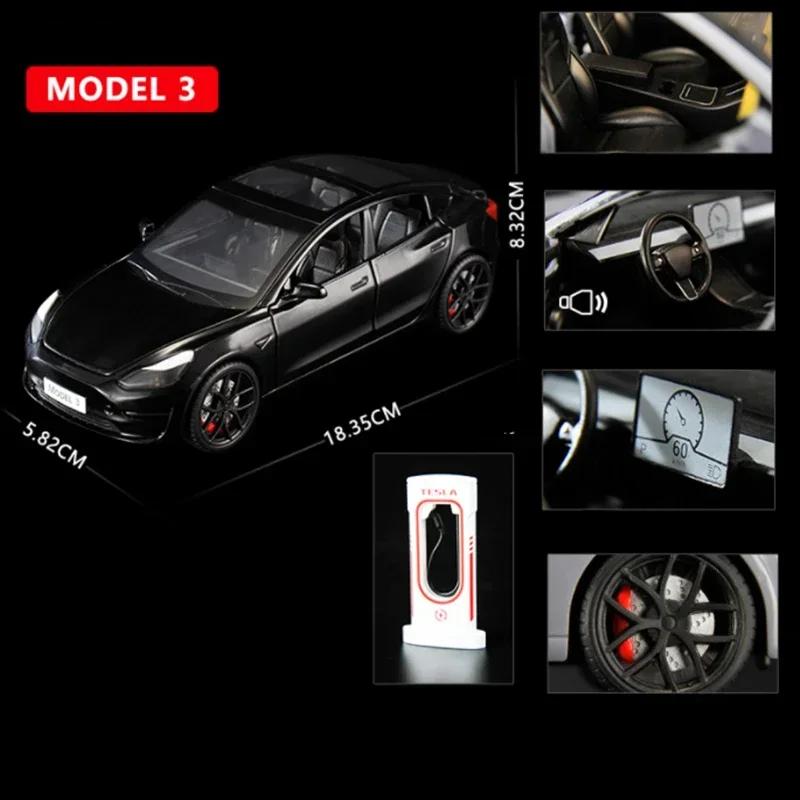 AKX1 1:24 TESLA Model 3 Car Toys Alloy Diecasts Metal Vehicles Car Model With Sound Light Vehicle Toys For Children Gifts Collection
