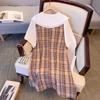 Plus Size Women's Summer Pastoral Print Fake Two Doll Neck Dress